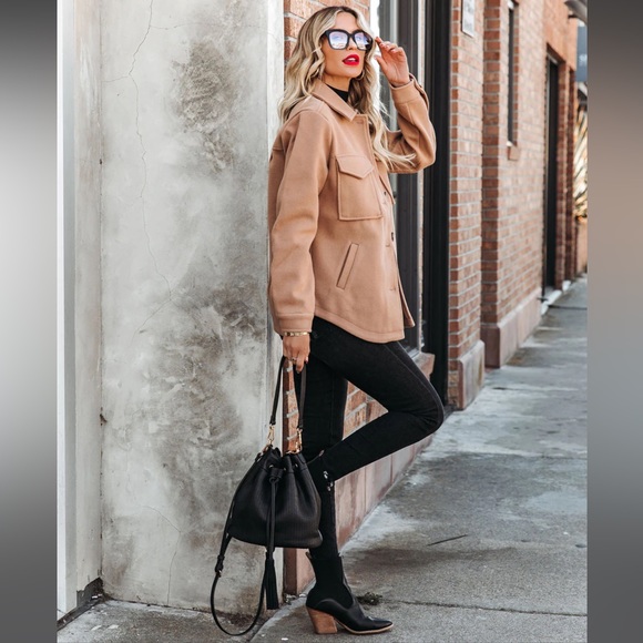 Jaiden Pocketed Button Down Summer Jacket Camel Tan Shirt Jacket Top XS - Picture 9 of 9